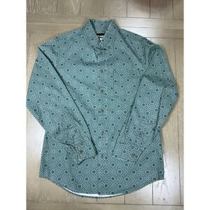 Altamont Geometric Print Button Down Shirt Mens Medium Green Casual